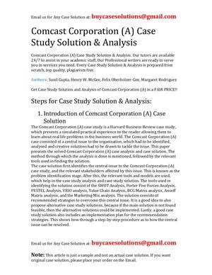 Comcast Corporation (A) Case Study Solution Analysis