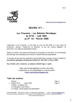 Recueil N°1 Les bulletins 1 à 10