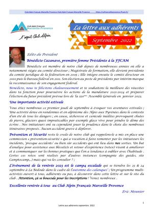 Lettre Adhérents Sept 2022