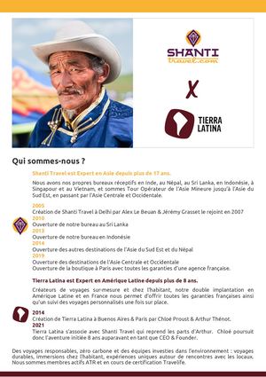 Plaquette commerciale Shanti Travel & Tierra Latina