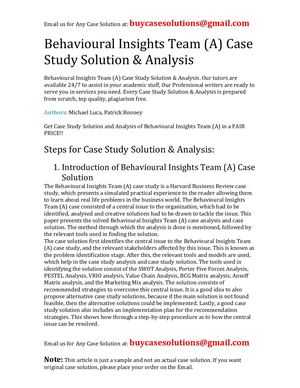 Behavioural Insights Team (A) Case Study Solution Analysis