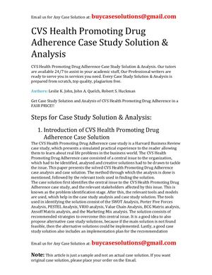 CVS Health Promoting Drug Adherence Case Study Solution Analysis