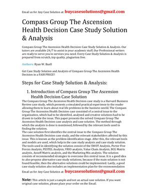 Compass Group The Ascension Health Decision Case Study Solution Analysis