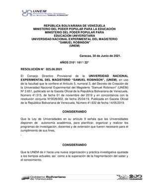 Resolución 025.06.202.  Redes Lugarizadas de Investigación  UNEM