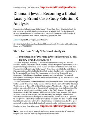Dhamani Jewels Becoming A Global Luxury Brand Case Study Solution Analysis