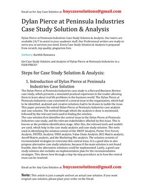 Dylan Pierce At Peninsula Industries Case Study Solution Analysis