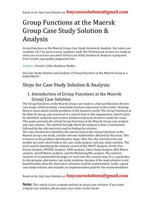 Group Functions At The Maersk Group Case Study Solution Analysis