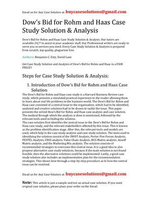 Dow's Bid For Rohm And Haas Case Study Solution Analysis