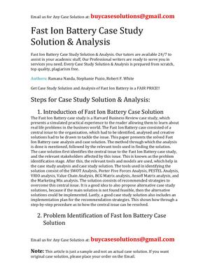 Fast Ion Battery Case Study Solution Analysis