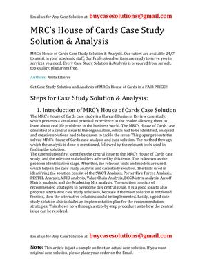 MRC's House Of Cards Case Study Solution Analysis