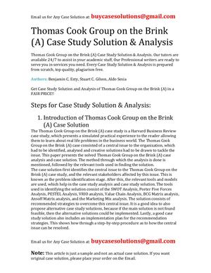 Thomas Cook Group On The Brink (A) Case Study Solution Analysis