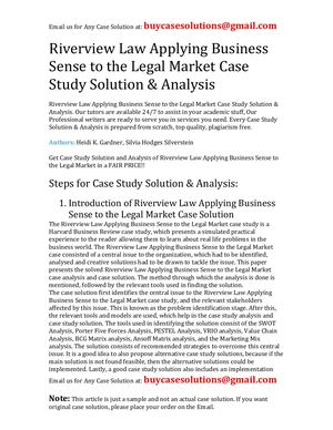 Riverview Law Applying Business Sense To The Legal Market Case Study Solution Analysis
