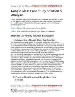 Google Glass Case Study Solution Analysis