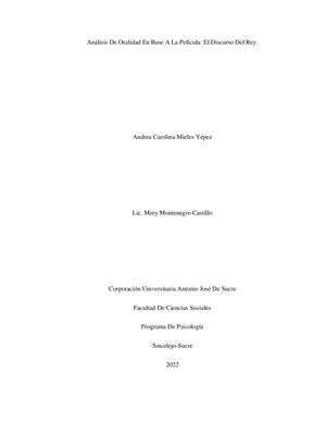 Análisis De Oralidad En Base A La Película