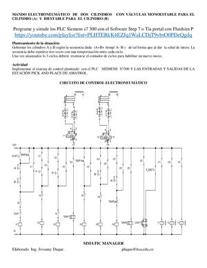 Plc Siemens S7 300 Mando Electroneumàtico De Dos Cilindros Con Válvulas Monoestable Para El Cilindro (A) Y Biestable Para El Cilindro (B)