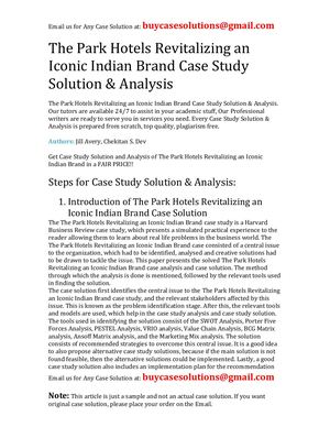 The Park Hotels Revitalizing An Iconic Indian Brand Case Study Solution Analysis