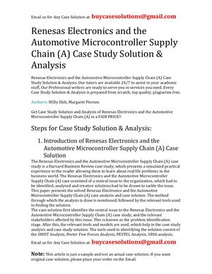 Renesas Electronics And The Automotive Microcontroller Supply Chain (A) Case Study Solution Analysis