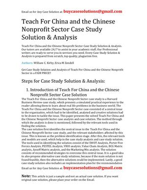 Teach For China And The Chinese Nonprofit Sector Case Study Solution Analysis
