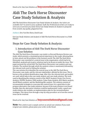 Aldi The Dark Horse Discounter Case Study Solution Analysis