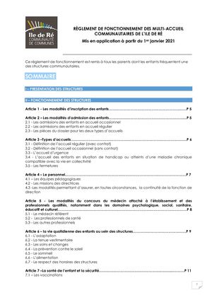 Reglement De Fonctionnement 2021 - Crèches