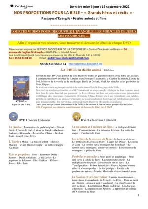 Bulletin Cat'audiovisuel Sur La Bible Récits Et Héros Paraboles Et Miracles