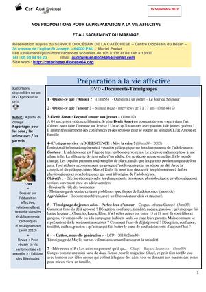 Bulletin Cat'audiovisuel Pour Le Sacrement Du Mariage Et L'éducation à La Vie Affective Et Sexuelle