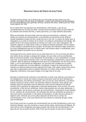 Resumen breve del Diario de Ana Frank