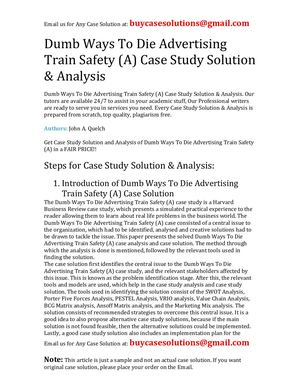 Dumb Ways To Die Advertising Train Safety (A) Case Study Solution Analysis
