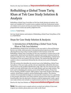 ReBuilding A Global Team Tariq Khan At Tek Case Study Solution Analysis