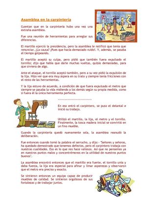 Cuento Asamblea En La Carpintería