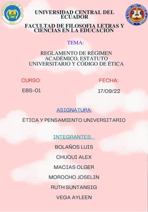 Reglamento de Régimen Académico, Estatuto Universitario y Código de Ética