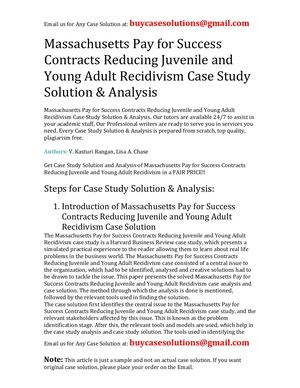 Massachusetts Pay For Success Contracts Reducing Juvenile And Young Adult Recidivism Case Study Solution Analysis
