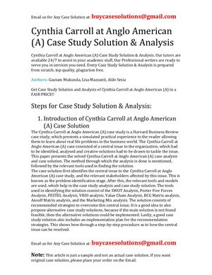 Cynthia Carroll At Anglo American (A) Case Study Solution Analysis