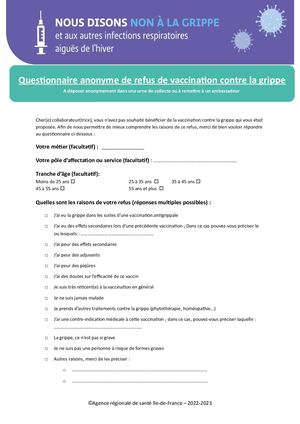 Questionnaire Refus De Vaccination Contre La Grippe