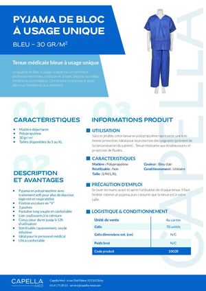 Fiche technique Pyjama Usage Unique