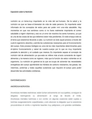 Exposición Sobre La Nutrición