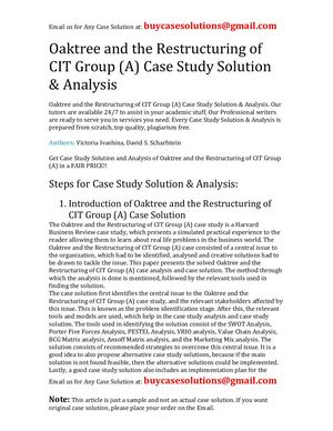 Oaktree And The Restructuring Of CIT Group (A) Case Study Solution Analysis