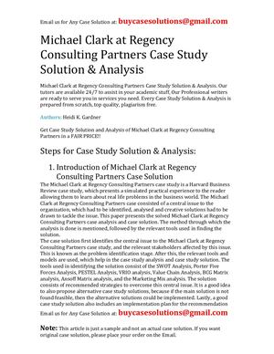 Michael Clark At Regency Consulting Partners Case Study Solution Analysis