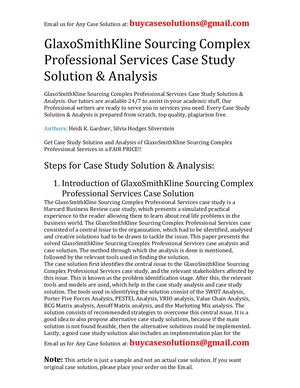 GlaxoSmithKline Sourcing Complex Professional Services Case Study Solution Analysis