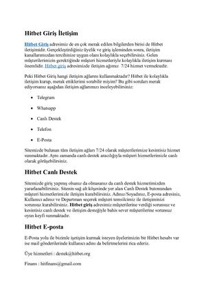 Hitbet Giriş İletişim