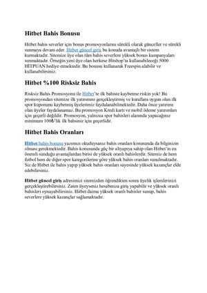 Hitbet Bahis Bonusu