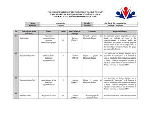 Compendio Cronogramas 4to Bachillerato En Computación, Tercer Bimestre