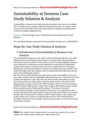 Sustainability At Siemens Case Study Solution Analysis