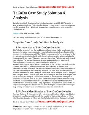 TaKaDu Case Study Solution Analysis