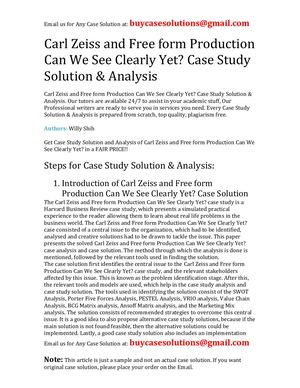 Carl Zeiss And Free Form Production Can We See Clearly Yet? Case Study Solution Analysis