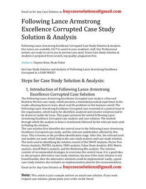 Following Lance Armstrong Excellence Corrupted Case Study Solution Analysis