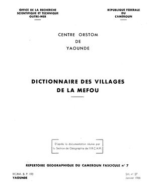 Dictionnaire Des Villages De La Mefou, Par ORSTOM, Janvier 1966