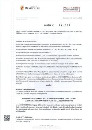 Parution Arretes Du 21 Septembre 2022