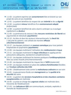 Liste des critères impératifs