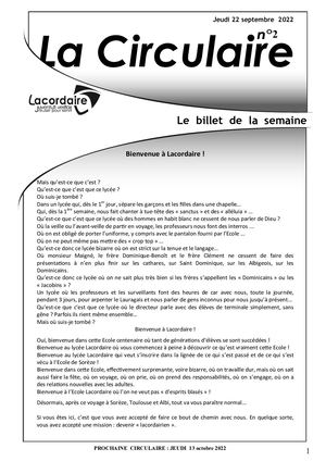 La Circulaire N°2 du 22 Septembre 2022